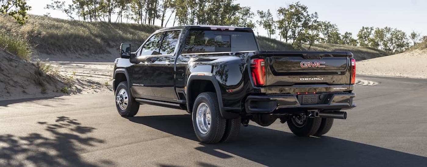 A black 2025 GMC Sierra 3500 from behind.